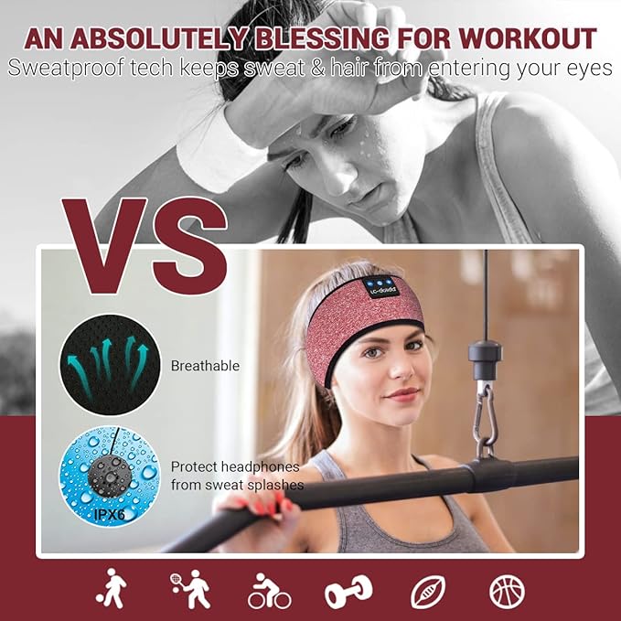 LC-dolida Sleep Headphones Bluetooth Headband Sleeping Wireless Headband Headphones with Thin HD Stereo Speakers Perfect for Side Sleepers, Sport, Yoga, Travel