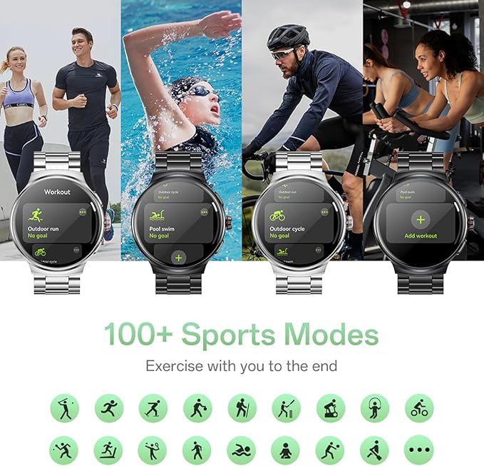 AOLON Smart Watch for Men (Answer/Make Calls), 1.43'' AMOLED Screen, 100+ Sports Modes Fitness Tracker, IP68 Waterproof, Heart Rate/SpO2/Health Monitor for Android/iOS, Stainless Steel Band, Black