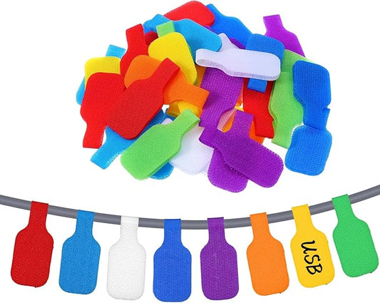 40 Pcs Cable Labels, Writable Cable Tags, Waterproof Cords Labels Multi-Color Electronic Cables Identification Tags for Wire Organization and Identification