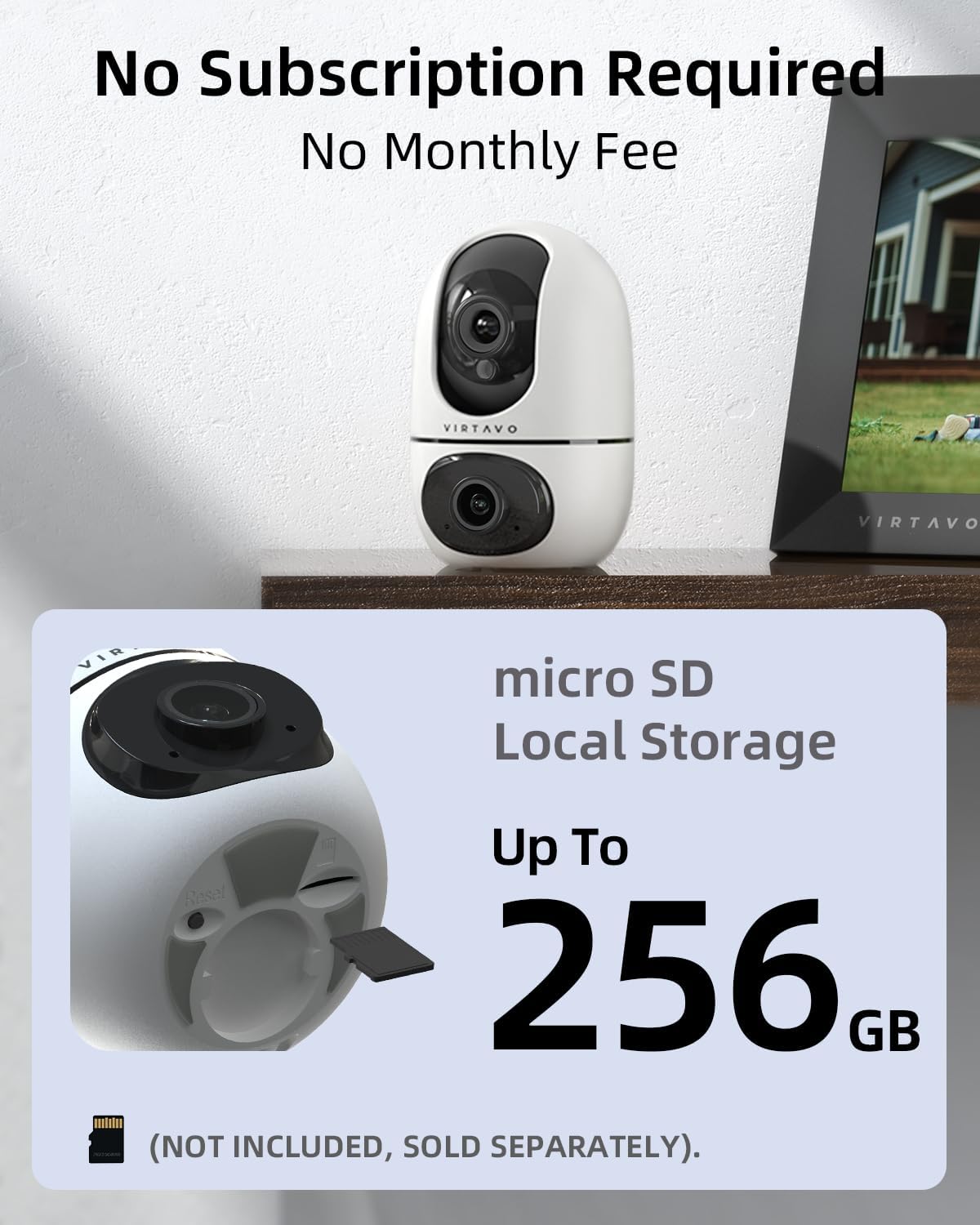 Indoor WiFi Security Camera Dual-Lens 360° PTZ No Subscription Motion Tracking and Night Vision