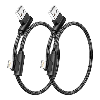 iPhone Charger 1ft MFi Certified Short 90 Degree Lightning Cable 2-Pack