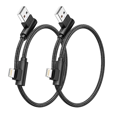 iPhone Charger 1ft MFi Certified Short 90 Degree Lightning Cable 2-Pack