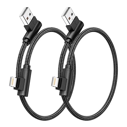 iPhone Charger 1ft MFi Certified Short 90 Degree Lightning Cable 2-Pack
