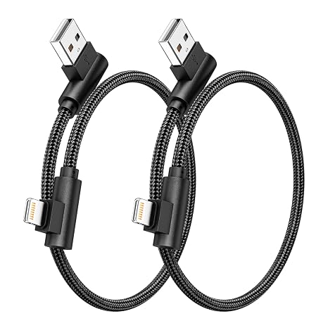 iPhone Charger 1ft MFi Certified Short 90 Degree Lightning Cable 2-Pack