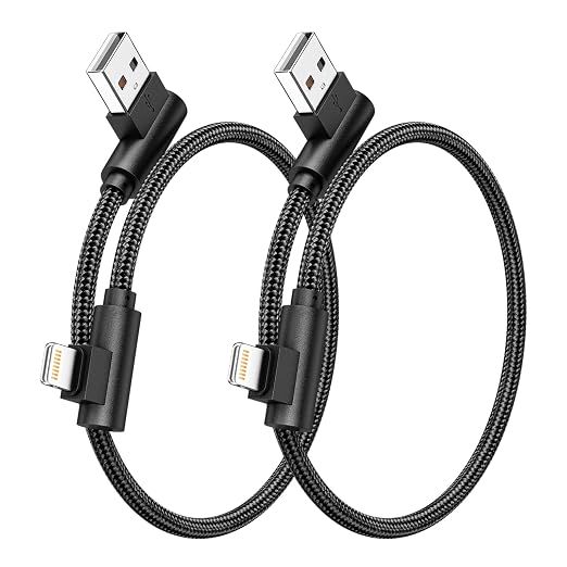 iPhone Charger 1ft MFi Certified Short 90 Degree Lightning Cable 2-Pack