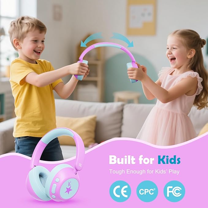 Steellumen Nova1Star Active Noise Cancelling Headphones for Kids, 70H Play Time,Bluetooth6.0,3-Level Volume 75/85/94dB,ANC Safe Wireless Listen, Fast Charging,with Mic,for School,Travel & Airplane