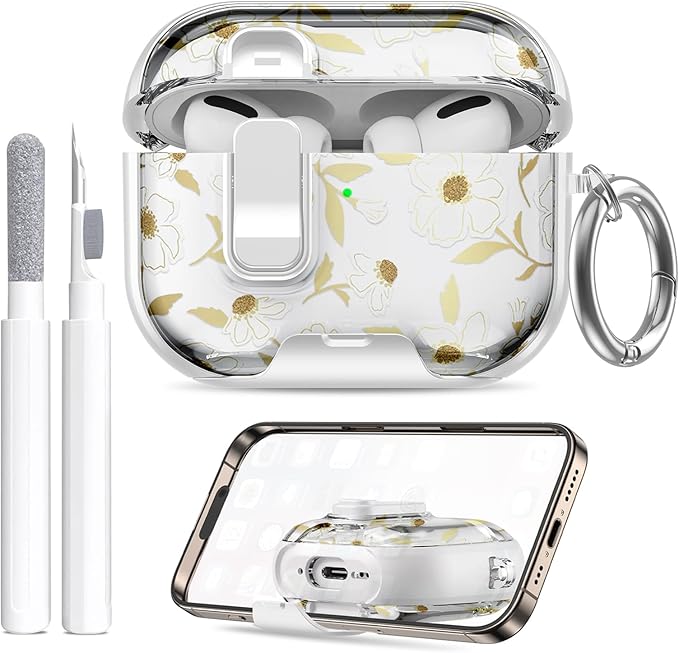 for AirPods Pro 3 Case (2025) with Phone Stand & Cleaner Kit, Cute Soft Silicone Cover for AirPods Pro 3rd Genera case with Keychain for Women Men with Keychain for Airpod Pro case(2025)