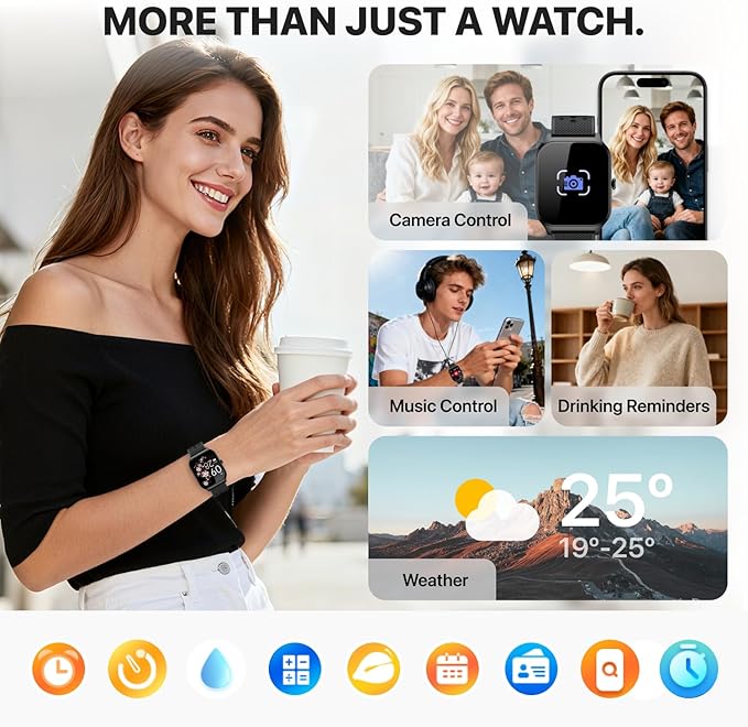 Smart Watch for Women Men - Answer/Make Call, Fitness Tracker Smartwatch for Android iPhone Compatible, 120+ Sports Modes Step Counter Sleep Female Cycle (Black)