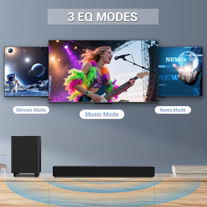 Soundbar for TV with Subwoofer, 2.1 Channel Surround Sound System, Bluetooth TV Speaker with Deep Bass, Optical/AUX/USB, Remote Control, Home Theater Sound Bar for Smart TV
