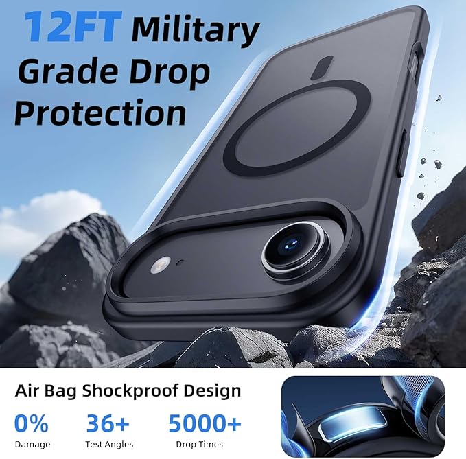 Magnetic for iPhone Air Case & iPhone 17 Air Case with Detachable Wallet, Compatible with MagSafe, Military Protective Slim Phone Cover with Card Holder, Black
