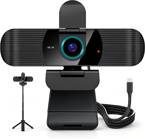 Pro UHD 4K/30fps Webcam with Tripod, External USB-C Camera for PC/Laptop