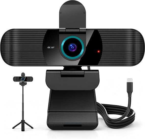 Pro UHD 4K/30fps Webcam with Tripod, External USB-C Camera for PC/Laptop
