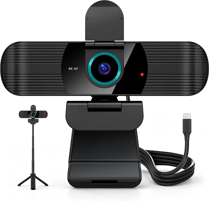 Pro UHD 4K/30fps Webcam with Tripod, External USB-C Camera for PC/Laptop
