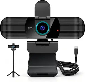 Pro UHD 4K/30fps Webcam with Tripod, External USB-C Camera for PC/Laptop