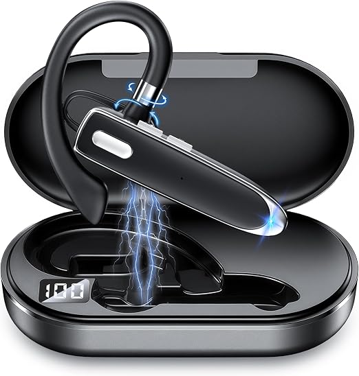 Single Ear Headset Bluetooth 6.1 with 90Hrs Talk Time & 500mAh Charging Case, Wireless Earpiece with CVC 8.0 ENC Noise Cancelling Mic, Hands-Free Headphones for Office Trucker Driving