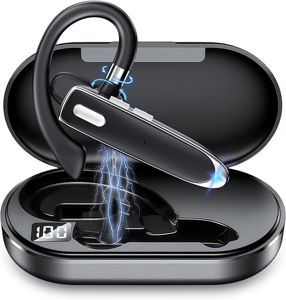 Single Ear Headset Bluetooth 6.1 with 90Hrs Talk Time & 500mAh Charging Case, Wireless Earpiece with CVC 8.0 ENC Noise Cancelling Mic, Hands-Free Headphones for Office Trucker Driving