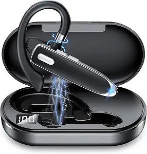 Single Ear Headset Bluetooth 6.1 with 90Hrs Talk Time & 500mAh Charging Case, Wireless Earpiece with CVC 8.0 ENC Noise Cancelling Mic, Hands-Free Headphones for Office Trucker Driving