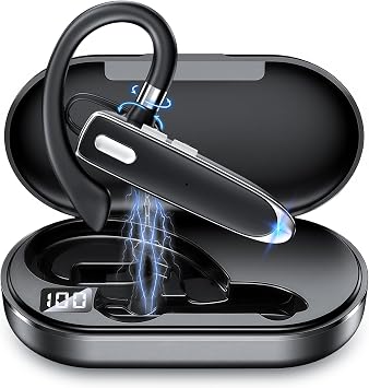 Single Ear Headset Bluetooth 6.1 with 90Hrs Talk Time & 500mAh Charging Case, Wireless Earpiece with CVC 8.0 ENC Noise Cancelling Mic, Hands-Free Headphones for Office Trucker Driving