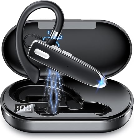 Single Ear Headset Bluetooth 6.1 with 90Hrs Talk Time & 500mAh Charging Case, Wireless Earpiece with CVC 8.0 ENC Noise Cancelling Mic, Hands-Free Headphones for Office Trucker Driving