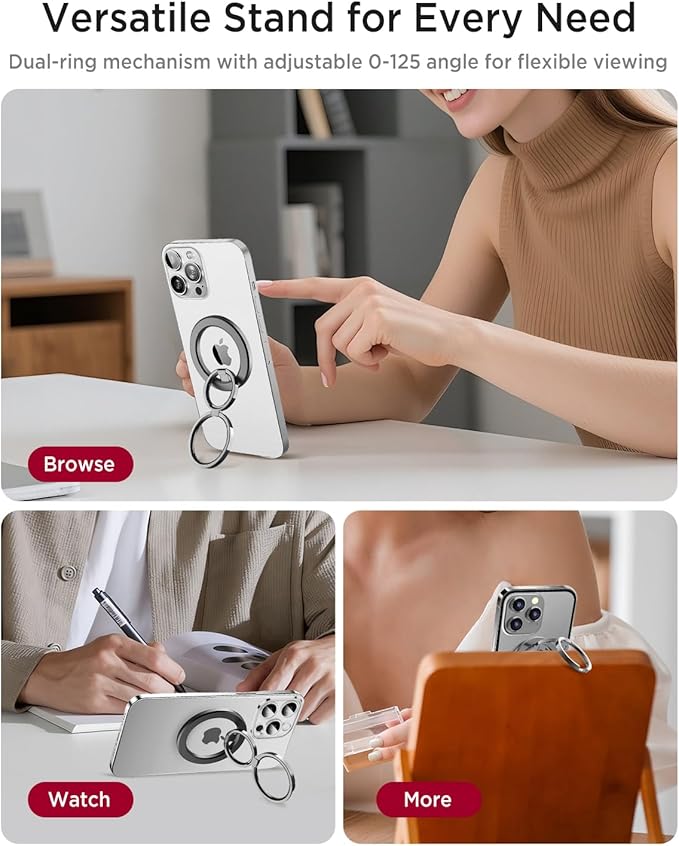 Miimall Magnetic Ring Grip for MagSafe, [Two-Sided Magnet] 360° Rotation Finger Ring Holder Stand for iPhone 17 16 15 14 Air Pro Max Plus, Samsung and Google Cell Phone Sturdy Metal Kickstand Black