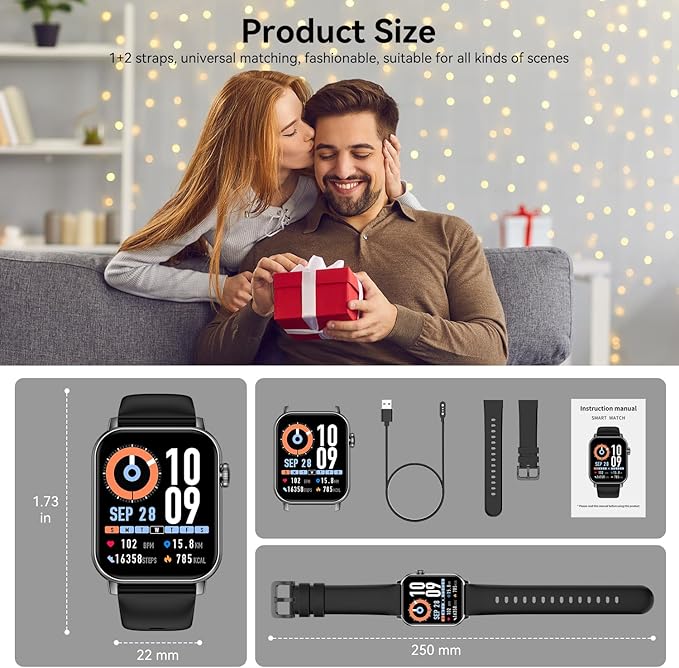 Smart Watches for Men Women, 1.83" HD Touchscreen with Bluetooth Calling, IP68 Waterproof Fitness Tracker, 120+ Sport Modes, 24/7 Heart Rate & Sleep Monitor, Compatible with iPhone Android (Black)
