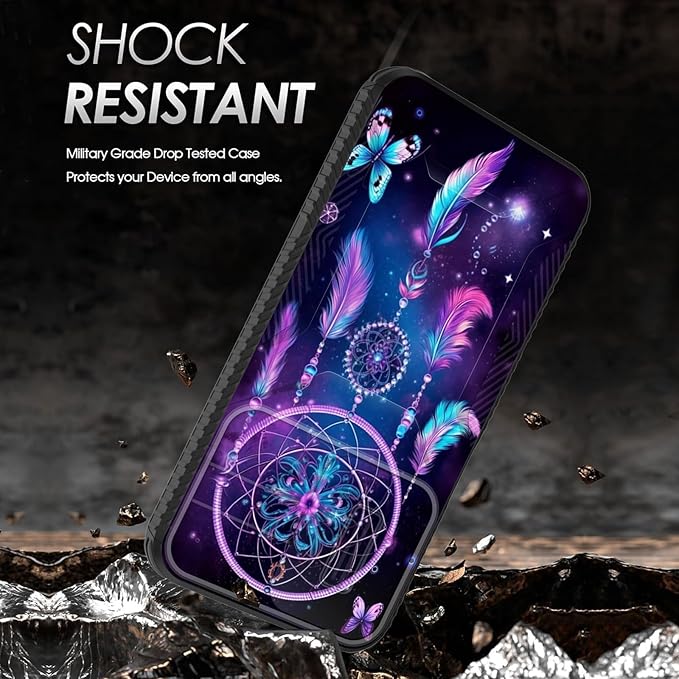 for Galaxy A15 5G Case Built in Slide Camera Lens Cover,Heavy Duty Shockproof Protection Dual Layer Case for Samsung Galaxy A15 5G 6.5 inch 2024,Butterfly Dream Catcher