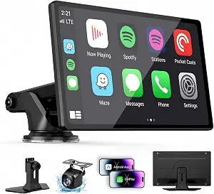 9" Wireless CarPlay Screen with Apple Car Play & Android Auto for Car, OTA Updates, Backup Camera, Bluetooth 5.0, Mirror Link, Voice Control, GPS Navigation, FM, AUX