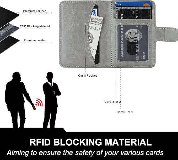 Bocasal for MagSafe Wallet Magnetic Card Holder, RFID Blocking Leather Card Slots for iPhone 17/16/15/14/13/12 Pro/Max/Plus/Air, Adjustable Kickstand Flip Mag Safe Wallet (Grey)