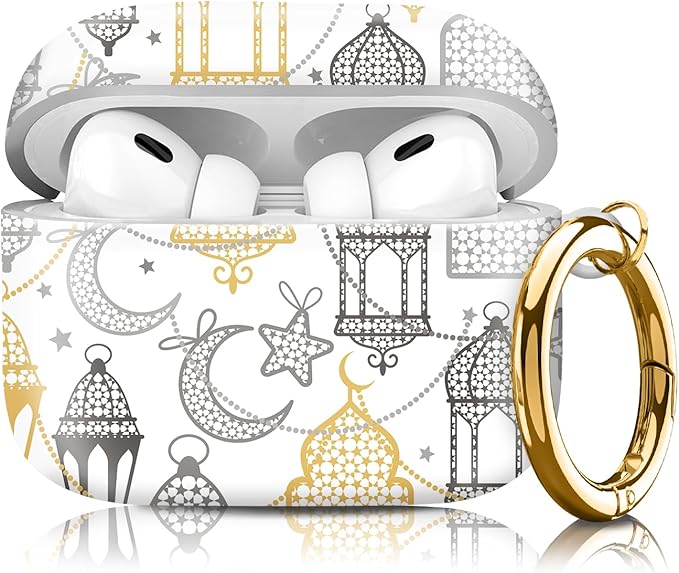 Compatible with Airpod pro 2nd/1st Generation Case Cover with Gold Round Keychain Cute Pattern Hard & Anti Slip Cover for Men Women & Girls（Nice Castle）