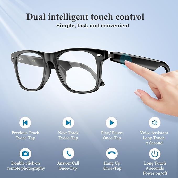 Blackview Smart Glasses, Polarized Bluetooth Sunglasses with Speaker, Voice Control, UV Protection, Anti Blue Light Lens