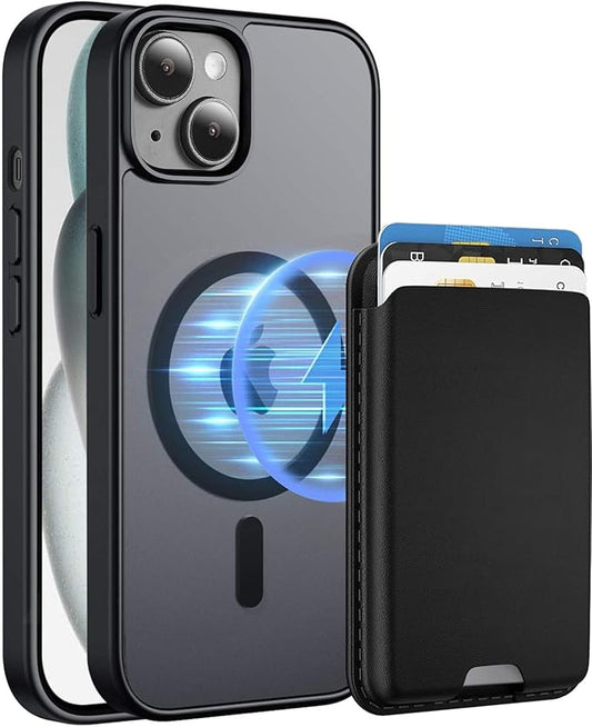 iPhone 15 MagSafe Case with Detachable Wallet – RFID Blocking, Military-Grade Drop Protection, Black