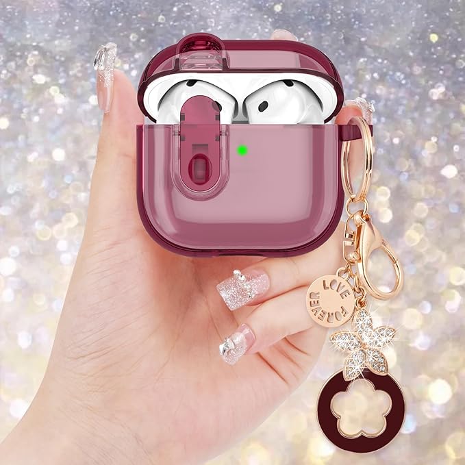 (with Safety Lock) Clear Case Compatible with Cute Apple Airpods 4 Cases 2024 Women, VISOOM Soft TPU Transparency Air pods 4 Gen Case iPods 4 Earbuds Case Girl Bling Keychain for Airpod iPod 4th Gen