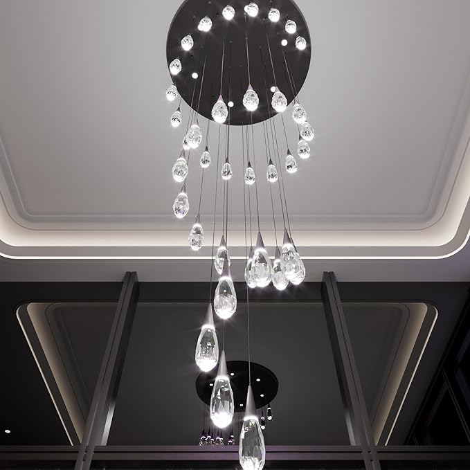 30 Light Extra Large Chandelier for High Ceiling Lights Black Moderm Pendant Light Fixture Crystal Chandelier for Staircase Foyer Villa Living Room