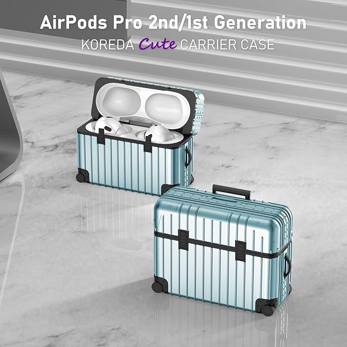 KOREDA Compatible with AirPods Pro 2nd/1st Generation Case Cover, Cute Funny Suitcase Design Case for Airpods Pro 2nd/1st Gen, Fashion Protective Hard Case for Women Men with Keychain