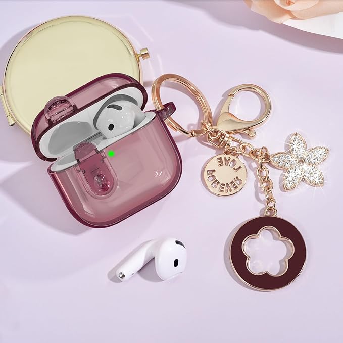 (with Safety Lock) Clear Case Compatible with Cute Apple Airpods 4 Cases 2024 Women, VISOOM Soft TPU Transparency Air pods 4 Gen Case iPods 4 Earbuds Case Girl Bling Keychain for Airpod iPod 4th Gen