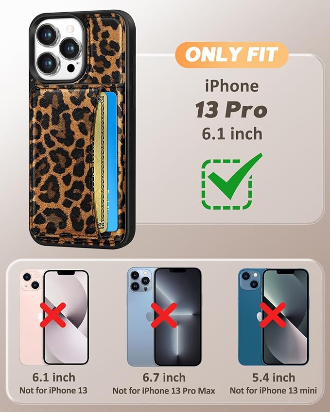 for iPhone 13 Pro Case with Wallet - Fits 4 Card Slots, Compatible with MagSafe for Women Aesthetic Durable PU Leather Credit Card Holder Kickstand Phone Cover for Apple 13 Pro, Leopard