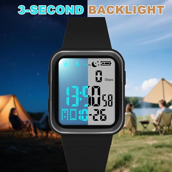 Edillas Digital Watch for Mens Womens, Fitness Tracker with EL Backlight No App/Phone Required, Sport Watch with Step Counter Pedometer Timer Vibration Alarm Clock, Sleep Monitor, Calorie, Distance