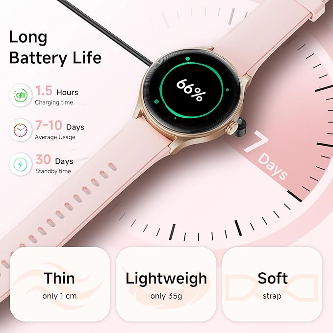 Smart Watch for Women,1.57inch AMOLED Touchscreen Fitness Watch for iPhone & Android,Heart Rate/Sp02/Sleep Monitor,110+ Sport Modes IP68 Waterproof Bluetooth Calls,2 Bands (Pink, 1.57)