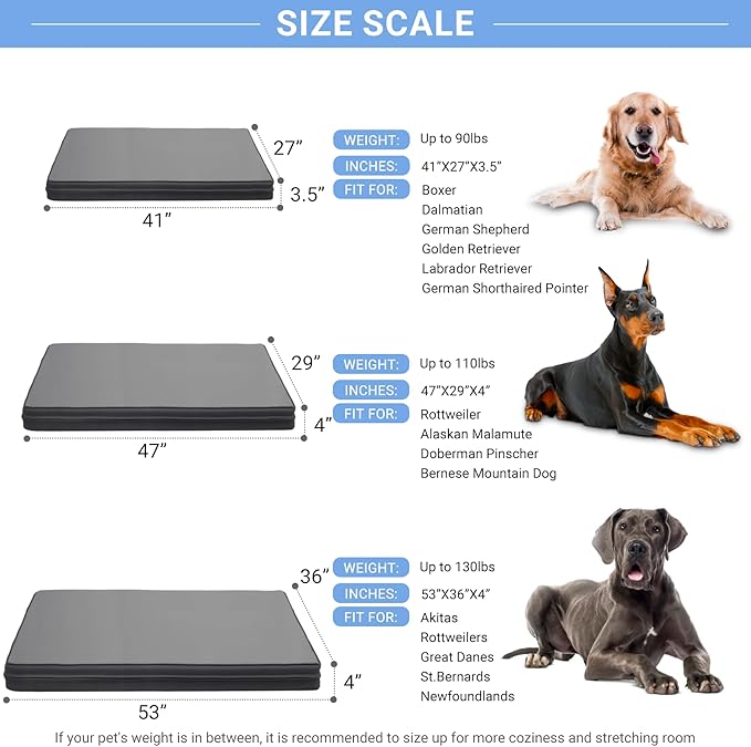 Vonabem Waterproof XXL Dog Beds Large Sized Dog, Outdoor Orthopedic Crate Pad, Washabel Durable Leather Anti-Slip Kennel Bed 47"x29", Graphite Grey