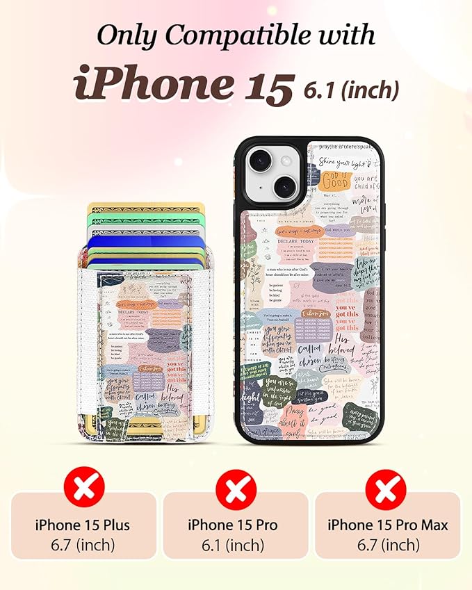 Shorogyt for iPhone 15 Wallet Case - Fits 5 Cards, Compatible with Magsafe Detachable Magnetic Credit Card Holder Leather Cardholder Cute Phone Cover Women Girls for Apple 15, Collage