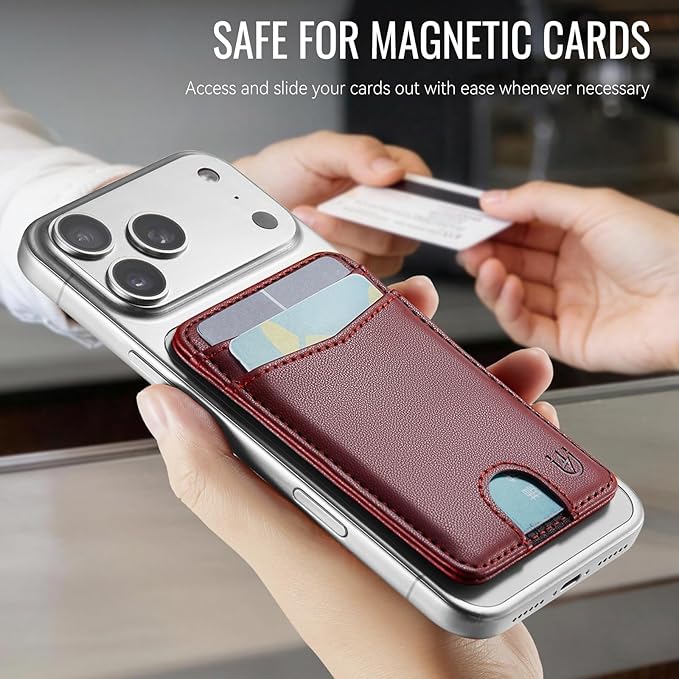 for Magsafe Wallet Magnetic Card Holder RFID Blocking, Strong Magnet Slim Wallet Stick on Phones and Cases for iPhone 17/16/15/14/13/12/ Pro/Max/Plus, Wine Red