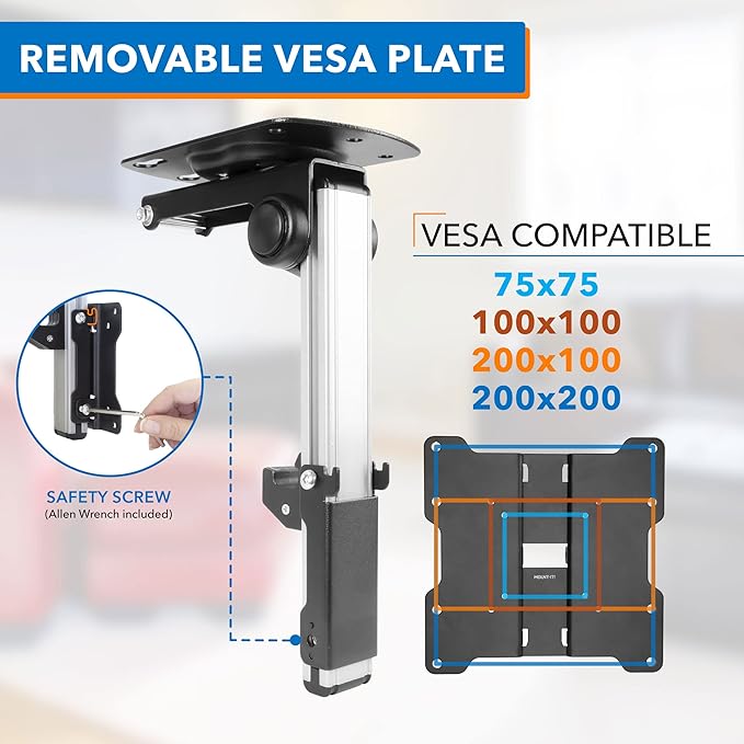Mount-It! Flip Down TV & Monitor Mount, Under Cabinet & Ceiling Bracket for Kitchens, RVs & Small Spaces | Fits 13–37 Inch Screens | VESA 75x75 100x100 200x200 | Tilt & Swivel | 44 lbs Capacity