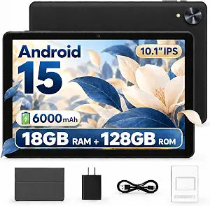 Android 15 Tablet, 10.1 Inch, 18GB RAM, 128GB, 1TB Expandable