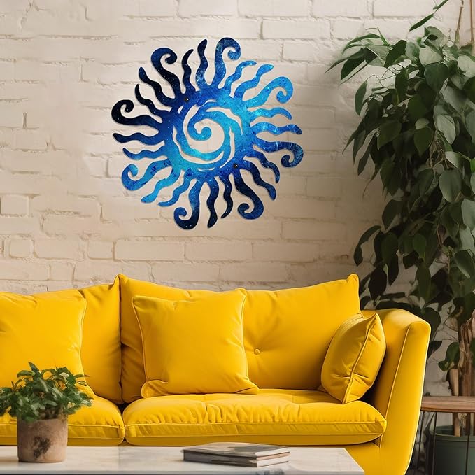 KOYILTD Unique Sun Metal Wall Art Outdoor Decor or Indoor Decor Multicolor and Rust Proof Wall Sculpture Farmhouse Metal Decorative Wall Art for Bedroom Living Room Garden Patio Pool (12 in, Sun B)