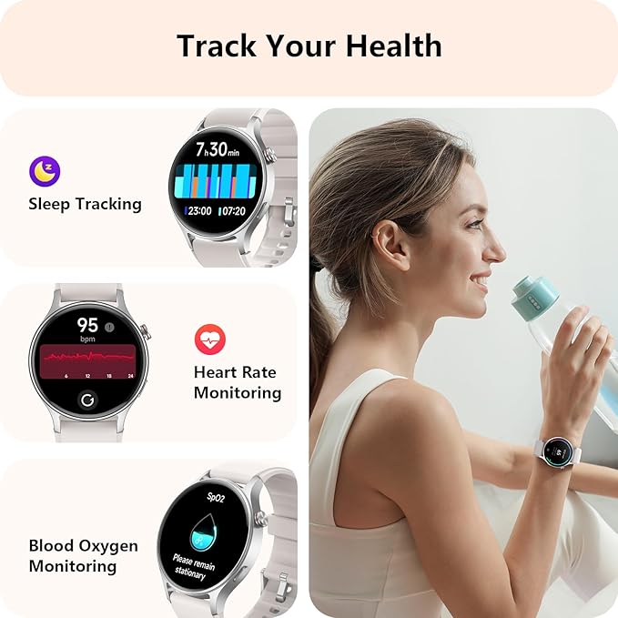 Smart Watch for Women, Answer/Make Call, AMOLED Ultra-Clear Screen Activity Trackers with Heart Rate/Sleep/SpO2 Monitor, Smartwatch for iPhone/Samsung/Android, 110+ Sport Modes, 3ATM Waterproof