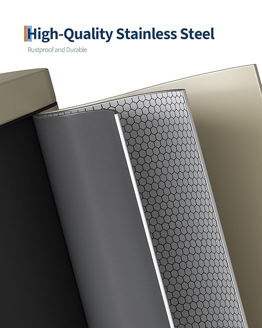 Stainless Steel Bathroom Trash Can with Lid, Slim Waterproof Garbage Can, Small Step-on Metal Trash Bin with Soft Close Lid, Inner Bucket & Rear Handle for Bathroom, Bedroom, Kitchen