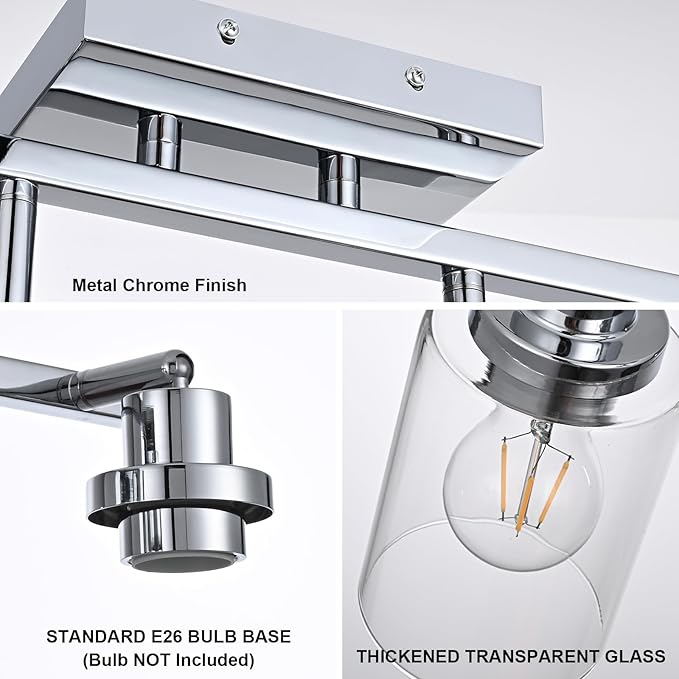 4-Light Track Lighting Kit Ceiling Kitchen Track Lighting Fixtures Chrome Bathroom Vanity Wall Lights with Clear Glass Multi-Directional Rotating Tracking Light Heads Spotlight for Accent Shop