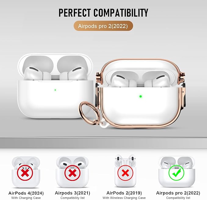 Maxjoy for Cute Airpods Pro 2 case with Safety Lock,Compatible Airpods Pro Case 2nd/1st Gen,Compatible Plating Solid Color AirPods Case Cover for Men Women Girly with Keychain-Transparent