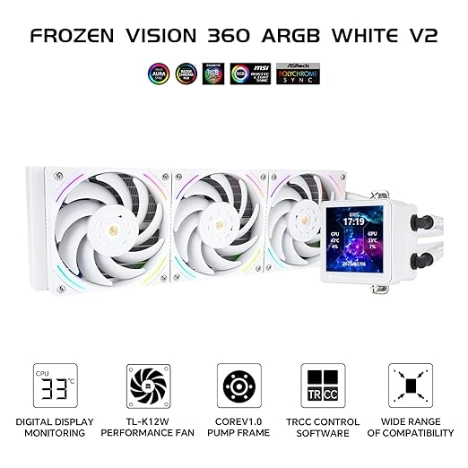 Thermal-Right Frozen Vision 360 ARGB V2 White CPU Liquid Cooler - Magnetic Fixed 2.88??Display DIYable Theme, 2150RPM PWM Fan for AMD AM4/AM5, LGA115X/1200/1700/1851/2011/2066
