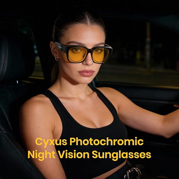 Cyxus Photochromic Day Night Vision Driving Glasses Men Women Fit Over Polarized Wrap-Around Eyeglasses 1304Hi